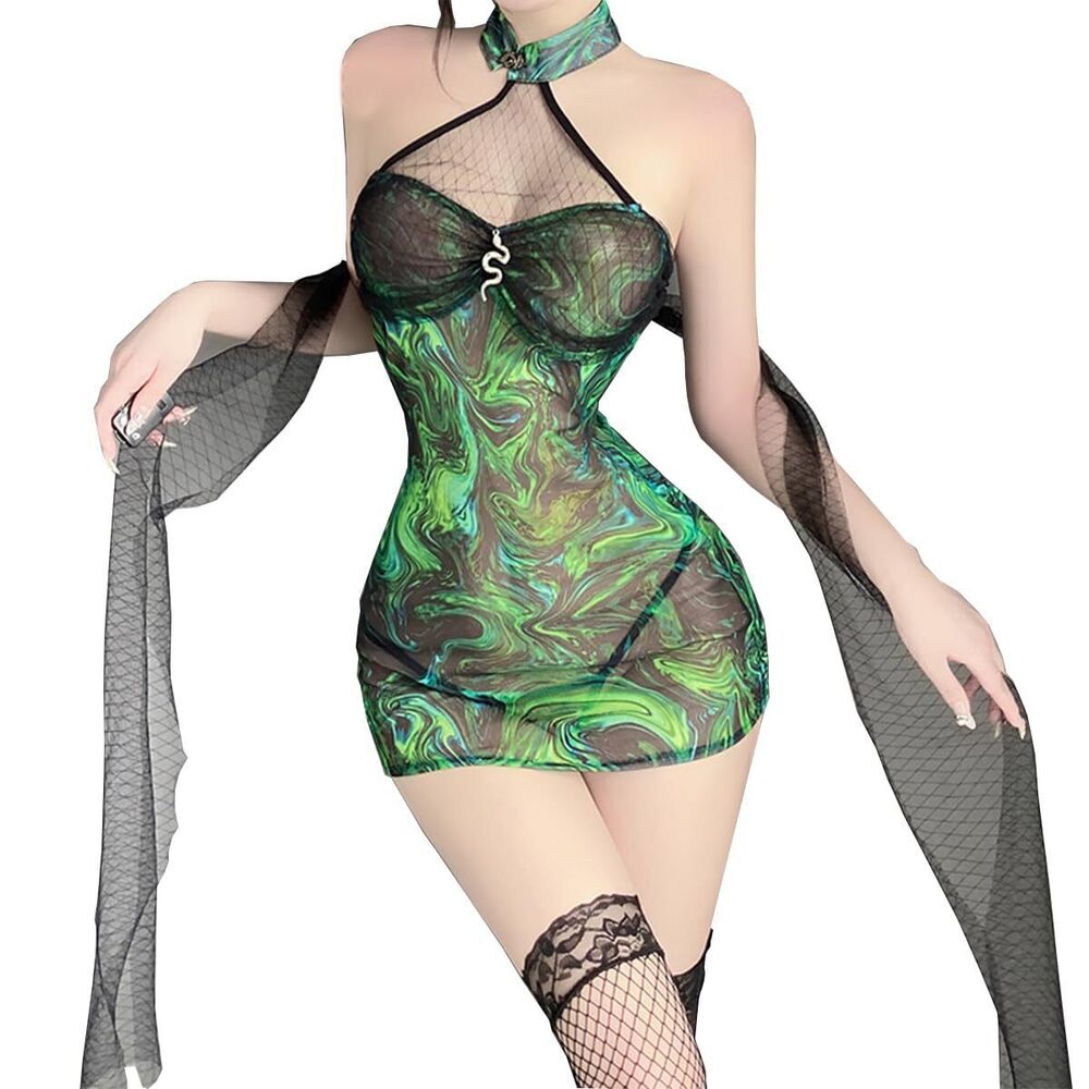 4289 Sexy Cosplay Lingerie Green Snake Japanese Anime Costume Cut Out